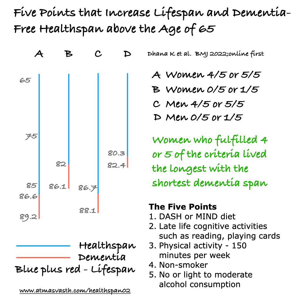 Five Points that Increase Life Expectancy without Dementia After the Age of 65